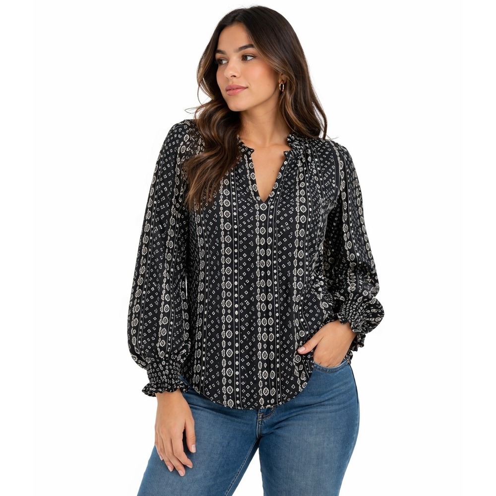 Lucky Brand Top Blouse Women's Sz M   Long Sleeve Pullover Cotton/Modal